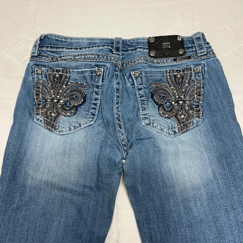 Miss Me Bootcut Jeans Size 30 Fleur De Lis Studded Medium Wash JP5182B10 Blue - Picture 3 of 10